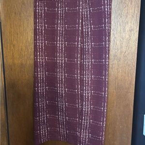 Burgundy with cream plaid pencil midi skirt